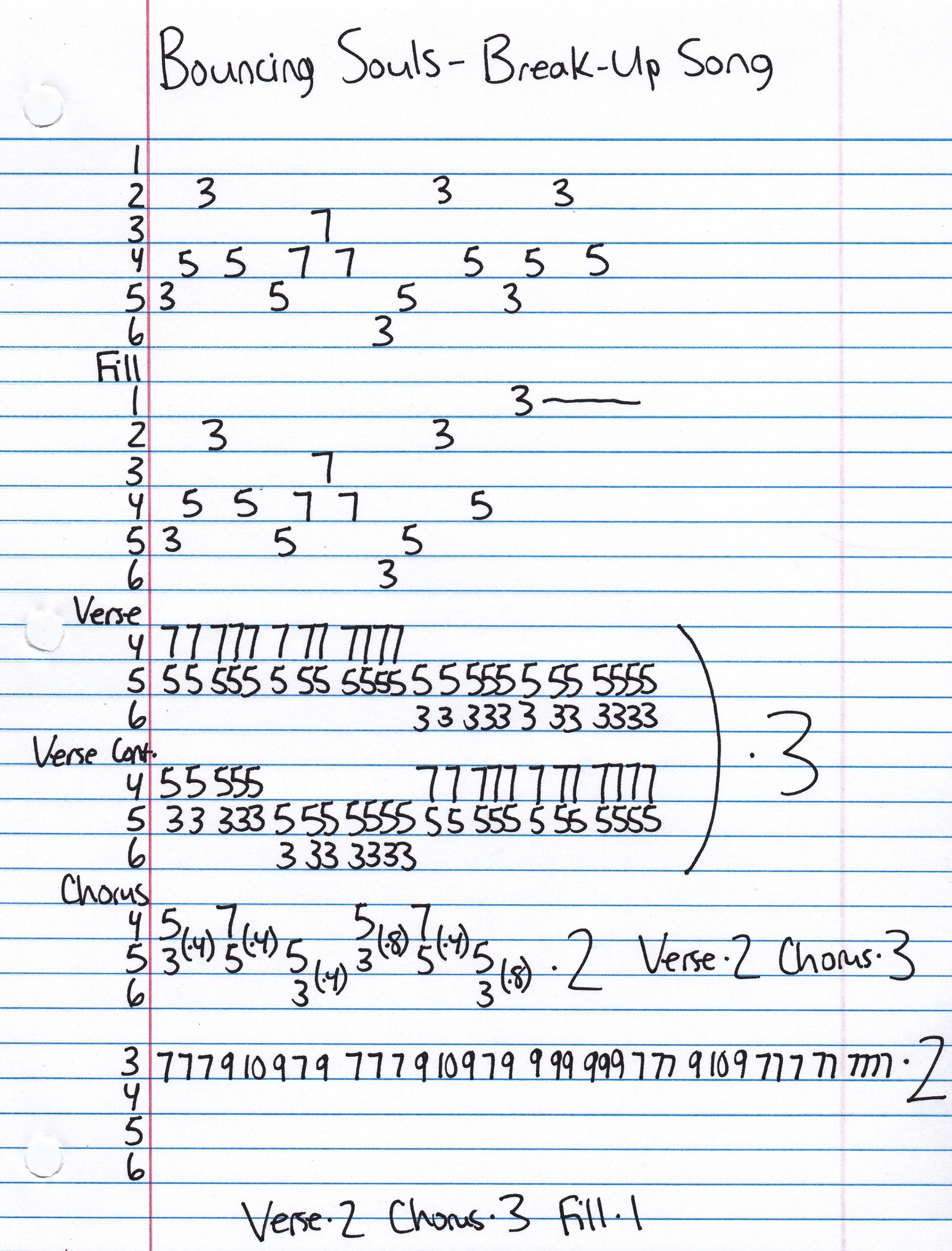 High quality guitar tab for Break-Up Song by Bouncing Souls off of the album How I Spent My Summer Vacation. ***Complete and accurate guitar tab!***